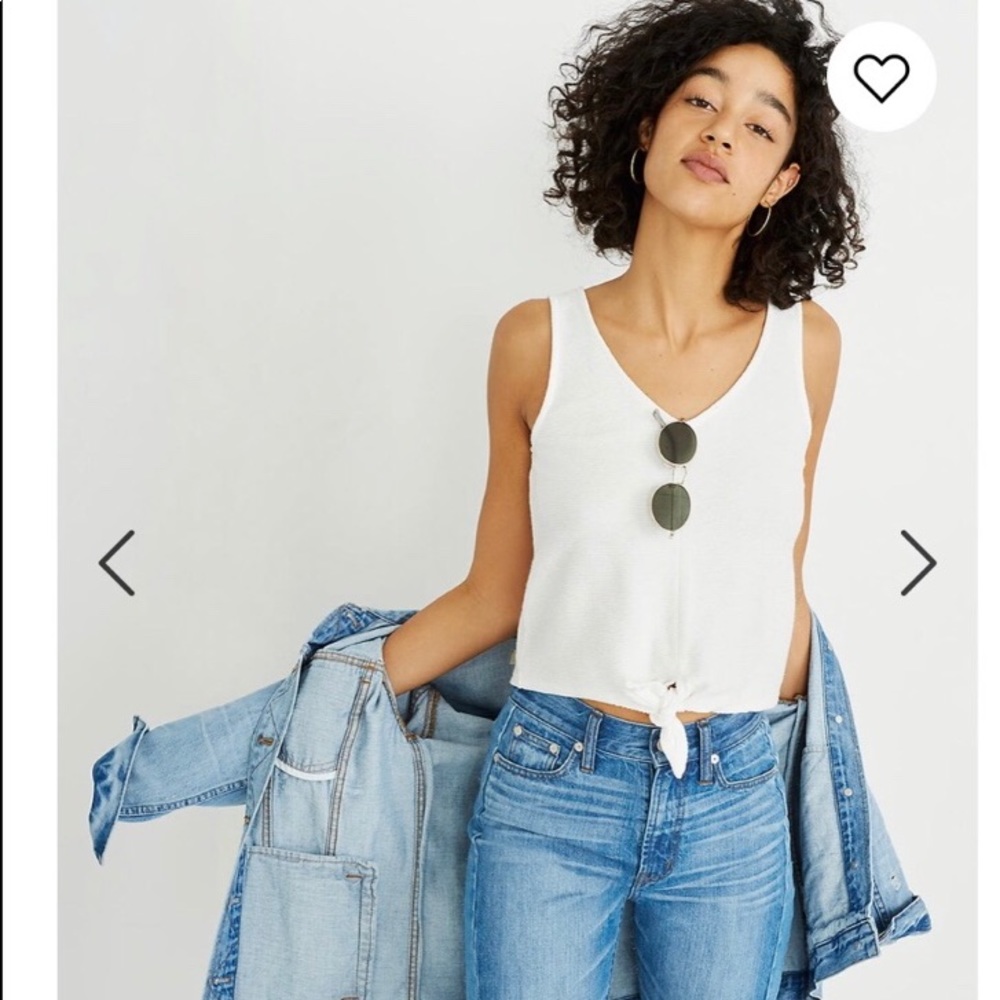 Madewell White Texture and Thread Tie Front Tank